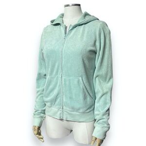 JUICY COUTURE Aqua Terry Cloth Zipper Front Hooded Jacket VINTAGE